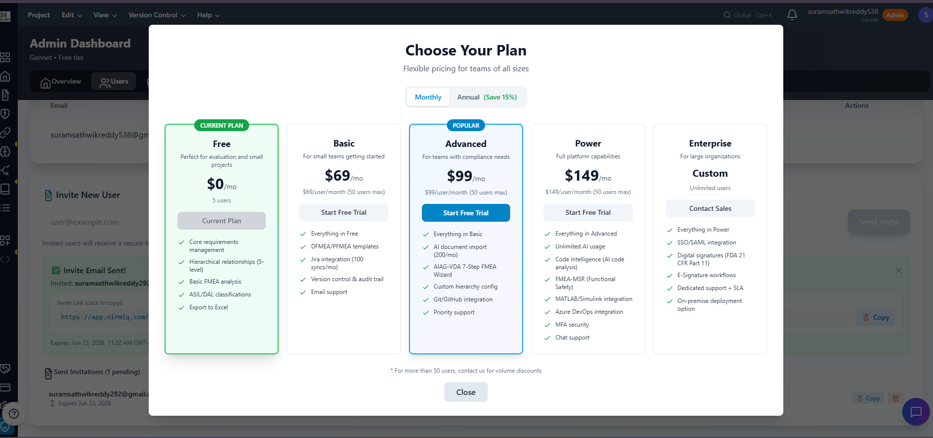 Plans comparison page