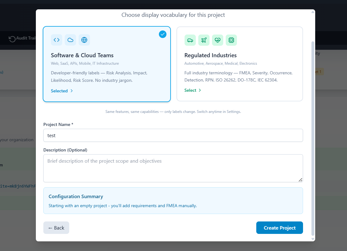 Create New Project dialog