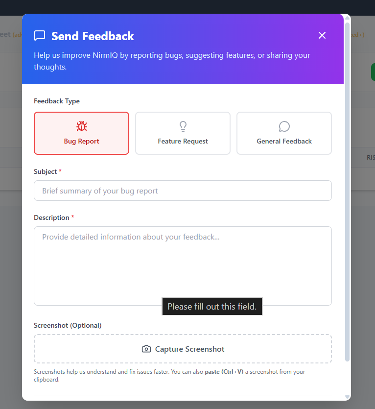 In-app feedback button